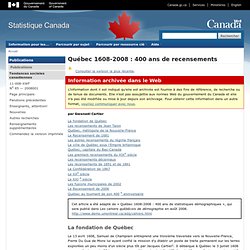 Tendances sociales canadiennes : Québec 1608-2008 : 400 ans de recensements