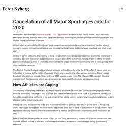Cancelation of all Major Sporting Events for 2020 - Peter Nyberg Official Website