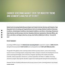 Carrier Screening Market 2020 Top Industry Trend and Se...