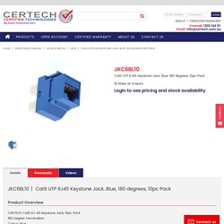 Cat6 UTP RJ45 Keystone Jack. Blue, 180 degrees, 10pc Pack