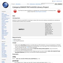 OWASP PHP AntiXSS Library Project
