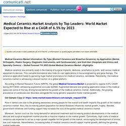 Medical Ceramics Market Analysis by Top Leaders: World Market Expected to Rise at a CAGR of 6.5% by 2023