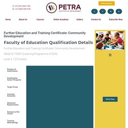 Further Education and Training Certificate: Community Development