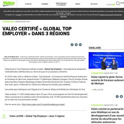 Valeo certifié « Global Top Employer » dans 3 régions