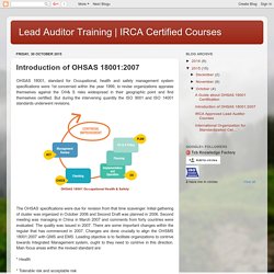 IRCA Certified Courses : Introduction of OHSAS 18001:2007