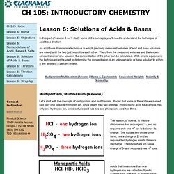 Ch105: Lesson 6 Solutions of Acids/Bases