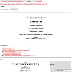 The Chaldaick Oracles of Zoroaster (Stanley, 1661)