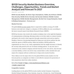 BYOD Security Market Business Overview, Challenges, Opportunities, Trends and Market Analysis and Forecast To 2027 – Telegraph