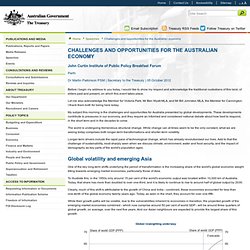 +++ TREASURY Challenges and opportunities for the Australian economy