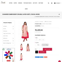 CHANDERI EMBROIDERY DOUBLE LAYER KURTI, FUSCIA-BEIGE