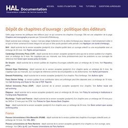 Dépôt de chapitres d’ouvrage : politique des éditeurs – HAL Documentation