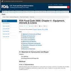 Food Code > FDA Food Code 2009: Chapter 4 - Equipment, Utensils & Linens