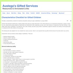 Characteristics Checklist for Gifted Children - Austega Information Services