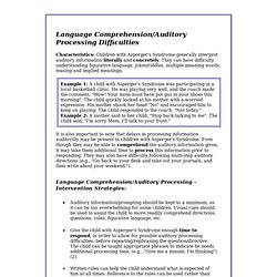 Children with Asperger's Syndrome: Characteristics/Learning Styles and Intervention Strategies pg 2