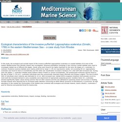 MEDITERRANEAN MARINE SCIENCE - 2013 - Ecological characteristics of the invasive pufferfish Lagocephalus sceleratus (Gmelin, 1789) in the eastern Mediterranean Sea – a case study from Rhodes