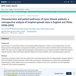 BMC PUBLIC HEALTH 15/08/19 Characteristics and patient pathways of Lyme disease patients: a retrospective analysis of hospital episode data in England and Wales (1998–2015)