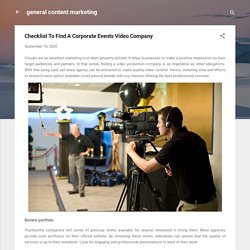 Checklist To Find A Corporate Events Video Company