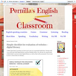 Pernilla's English Classroom: Simple checklist for evaluation of websites - digital literacy