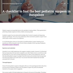 A checklist to find the best pediatric surgeon in Bangalore