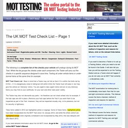 MOT Test Checks List - MOT Testing Industry Portal....