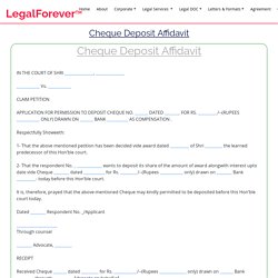 Cheque Deposit Affidavit