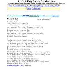 Childrens Songs and Nursery Rhymes, lyrics with easy chords for Mister Sun