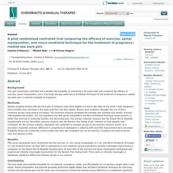 A pilot randomized controlled trial comparing the efficacy of exercise, spinal manipulation, and neuro emotional technique for the treatment of pregnancyrelated low back pain