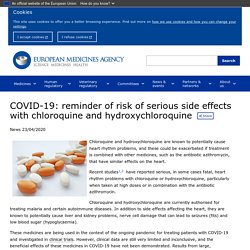 COVID-19: reminder of risk of serious side effects with chloroquine and hydroxychloroquine