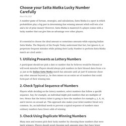 Choose your Satta Matka Lucky Number Carefully