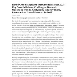 Liquid Chromatography Instruments Market 2021 Key Growth Drivers, Challenges, Demand, Upcoming Trends, Analysis By Industry Share, Revenue And Global Forecast To 2027 – Telegraph