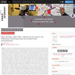 Université Paris Diderot-Paris 7 - Open Access, Open Data : apports de la Loi pour une République Numérique dans la circulation des connaissances