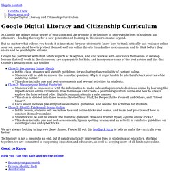 Google Digital Literacy and Citizenship Curriculum – Know your web – Good to Know – Google