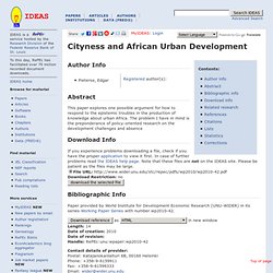 Cityness and African Urban Development