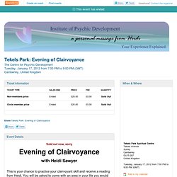 Tekels Park: Evening of Clairvoyance - Life code- Eventbrite