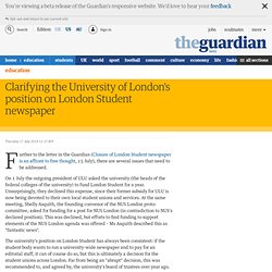 Clarifying the University of London's position on London Student newspaper