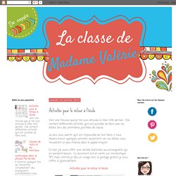 La classe de Madame Valérie: Activités pour le retour à l'école