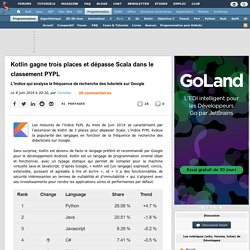 Kotlin gagne trois places et dépasse Scala dans le classement PYPL, l'indice qui analyse la fréquence de recherche des tutoriels sur Google