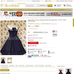 Classic Cotton Turndown Collar Button Empire Tea-length Lolita Dress With Bow– Discount Lolita Dresses