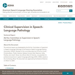 Clinical Supervision in Speech-Language Pathology