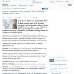 Covid-19 : les 15 études cliniques labellisées « priorité nationale de recherche » par le CAPNET