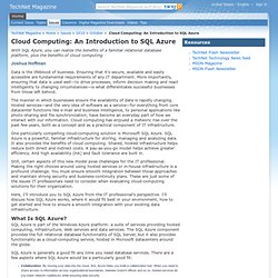 Cloud Computing: An Introduction to SQL Azure