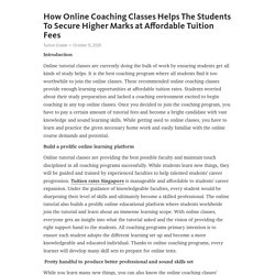 How Online Coaching Classes Helps The Students To Secure Higher Marks at Affordable Tuition Fees