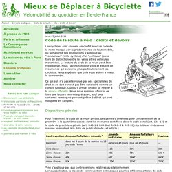 Code de la route à vélo : droits et devoirs - Mieux se Déplacer à Bicyclette