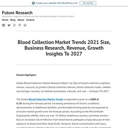 Blood Collection Market Trends 2021 Size, Business Research, Revenue, Growth Insights To 2027 – Future Research