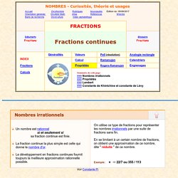 collection de nombres, fractions continues, propriétés