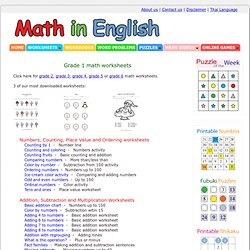 This page contains a collection of free and printable math worksheets for grade 1 students and beyond.