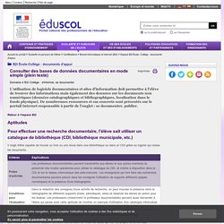 Espace B2i École- Collège : documents d'appui - Consulter des bases de données