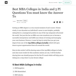 Best MBA Colleges in India and 5 PI Questions You must know the Answer To