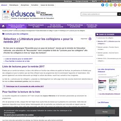 Lectures pour les collégiens - Sélection 2017 « Littérature pour les collégiens »