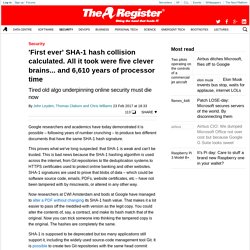 'First ever' SHA-1 hash collision calculated. All it took were five clever brains... and 6,610 years of processor time